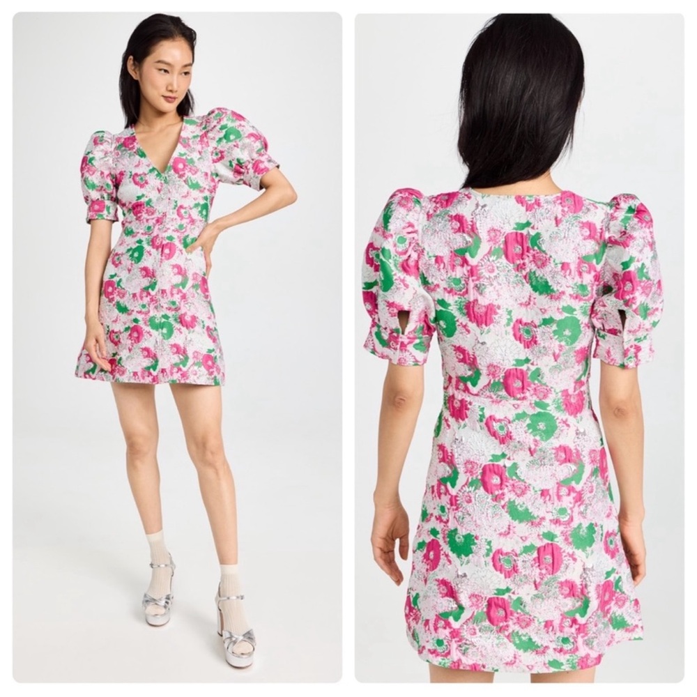 Ganni Pink and Green Floral Mini Dress